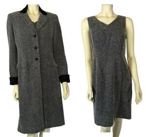 DANNY & NICOLE 2 PIECE Boucle Sleeveless dress & coat blacl & cream set small